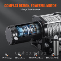 Vevor 310220 Електрична лебідка 12V 4500lbs/2041kg Позашляхова моторна лебідка Дротяний трос Електрична лебідка Сталевий кабель з