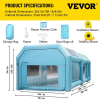 Vevor 310441 Надувна фарбувальна камера Фарбувальний намет Фарбувальний намет 210D Оксфордська тканина ПВХ Автомобільна