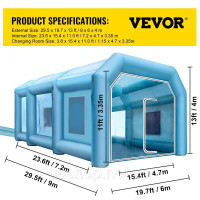Vevor 310451 Надувний намет-фарбувальна камера для фарбування автомобілів, 9 x 6 x 4 м, з фільтром та 2 повітродувками