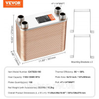 Vevor 311040 Пластинчастий теплообмінник 100 4x1-1/4 дюйма MNPT з'єднання 316L нержавіюча сталь