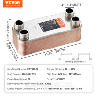 Vevor 311041 Пластинчастий теплообмінник 30 4x1-1/4 дюйма MNPT з’єднання нержавіюча сталь 316L