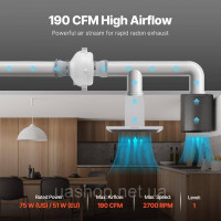 Vevor 311089 Система вентиляторів з редукцією 98-114 мм, водонепроникна, 190 CFM, вбудований канальний