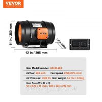 Vevor 311092 68W Канальний вентилятор для димовидалення Канальний вентилятор для витяжного повітря Канальний вентилятор