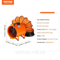 Vevor 311112 Будівельний вентилятор 367-W-AC двигун будівельний вентилятор 2800 об/хв вентилятор будівельний вентилятор 1214 л/с