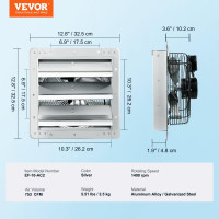 Vevor 311152 Витяжний вентилятор Настінний вентилятор 262 мм Настінний 753 CFM 27 Вт