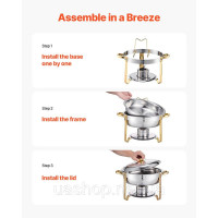 Vevor 311724 Підігрівач їжі Chafing Dish Buffet з 4 повнорозмірними контейнерами (по 4,7 л кожен), круглий дозатор для кейтерингу