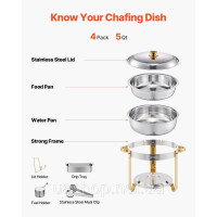 Vevor 311724 Підігрівач їжі Chafing Dish Buffet з 4 повнорозмірними контейнерами (по 4,7 л кожен), круглий дозатор для кейтерингу