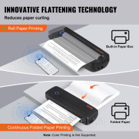 Портативний Bluetooth-принтер VEVOR безчорнильний термопринтер USB iOS 300DPI 311733