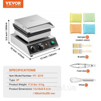 Vevor 311933 комерційна вафельниця, прямокутна вафельниця, 2 кВт, 2 вафлі