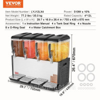 Vevor 312151 Диспенсер для комерційних напоїв 4x12 л Диспенсер холодних соків Напої з льодом