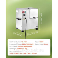 Vevor 312155 Електрична соковижималка для цукрової тростини 800 Вт, комерційна, 300 кг/год, 4 ролики