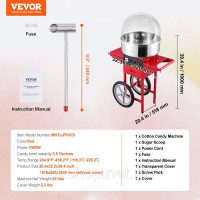 Vevor 312435 Електрична машина для цукеркової вати з візком, 1 кВт комерційна машина для цукеркової вати з кришкою, мискою з