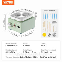 Vevor 312657 Mini Pottery Wheel Міні-електричний керамічний круг 320RPM зелений