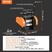 Vevor 312710 3 в 1 ручний комбінований прокатний стан 45 мм, ручний ювелірний прокатний стан з регульованою товщиною від 0 до 6