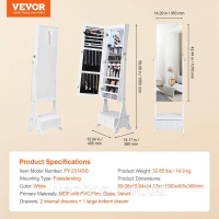 Vevor 312716 дзеркальна шафа для прикрас Стояче дзеркало з місцем для зберігання дзеркало в повний зріст біле