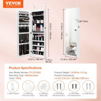 Vevor 312721 Ювелірна шафа, дзеркальна шафа для зберігання ювелірних виробів, 108 см, настінна, біла