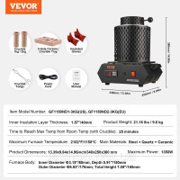 Vevor 312752 Плавильна піч для золота, 1350 Вт, 1150 ℃, макс. температура, цифрова електрична плавильна піч, керамічний тигель 1