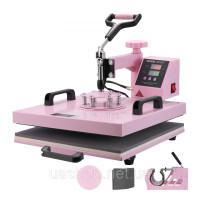 Vevor 312866 Термопрес 38x38 см, 5 в 1, футболки для пресування склянок, рожеві