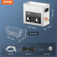 Vevor 313448 Ультразвуковий очисник 6L з таймером нагрівання та amp; Кошик Цифрова звукова машина