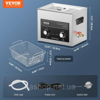 Vevor 313451 Ультразвуковий очисник 10 л з таймером нагрівання та amp; Кошик Цифрова звукова машина