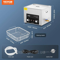 Vevor 313453 Ультразвуковий очисник 15 л з таймером нагрівання та amp; Кошик Цифрова звукова машина
