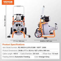 Vevor 313550 Трубоочисна машина трубоочисник з колесами автомат 30мх9,5мм