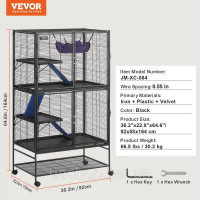 Vevor 313640 Клітка для тварин 4-ярусна металева клітка тхір 3 рампи 92х58х164см