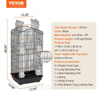 Vevor 313702 Клітка для птахів Клітка для хвилястих папужок Birdhouse Birdhouse 457x355x925mm Black