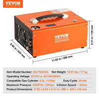 Vevor 313868 Компресор PCP 30Mpa/4500PSI Повітряний компресор 0.5L DC12V & Повітряний насос для дайвінгу AC230V, включаючи шланг