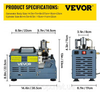 Vevor 313872 Компресор високого тиску, 4500 PSI/30 MPA/300 BAR, 1800 Вт 220 В для пневматичної гвинтівки з автоматичним