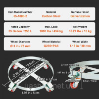 Vevor 314126 2x Barrel Roller 250L Транспортний ролик з вуглецевої сталі Роликова дошка Внутрішній діаметр Ø 607 мм Візок для