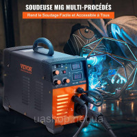 Vevor 314465 MIG/MMA/LIFT TIG 3 в 1 Зварювальний апарат 50-250 А зварювання порошковим дротом (0,8 мм і 1 мм) Технологія IGBT