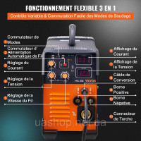 Vevor 314465 MIG/MMA/LIFT TIG 3 в 1 Зварювальний апарат 50-250 А зварювання порошковим дротом (0,8 мм і 1 мм) Технологія IGBT