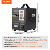 Vevor 314484 Акумуляторний точковий зварювальний апарат, імпульсний точковий зварювальний апарат 737G, портативна