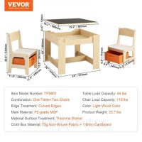 Vevor 314914 Набір дитячих меблів Дитячий стіл, 2 дитячих стільця 1 стіл Набір дитячих меблів з МДФ класу Р2, набір дитячих столів