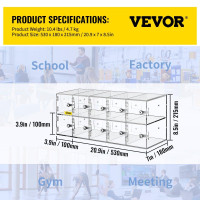Vevor 315061 Шафка для мобільних телефонів акрилова, шафа для зберігання, кишеня з ключами, 10 слотів, прозора Vevor 315061 Шафка для мобільних телефонів акрилова, шафа для зберігання, кишеня з ключами, 10 слотів, прозора