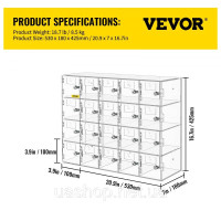 Vevor 315062 Шафка для мобільних телефонів, 20 відділень з акрилового матеріалу з дверними замками і ключами, настінна шафка,