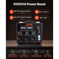 Vevor 316253 Трансформатор перетворювача напруги 5000 ВА Перетворювач змінного струму 110 В⇋ 220 В 3x US NEMA 5-15R 3-pin / 3x
