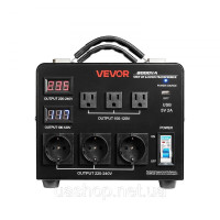 Vevor 316254 Підвищувальний/знижувальний трансформатор 6000 ВА, 110 В - 220 В та 220 В - 110 В, з 3 розетками для США, 3 розетками