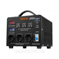 Vevor 316254 Підвищувальний/знижувальний трансформатор 6000 ВА, 110 В - 220 В та 220 В - 110 В, з 3 розетками для США, 3 розетками