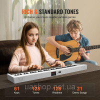 Vevor 316279 61 Key Цифрове піаніно Електропіаніно Складне піаніно Bluetooth MIDI біле