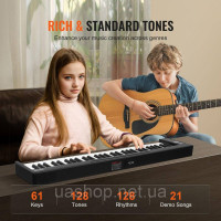 Vevor 316282 61 Key Цифрове піаніно Електропіаніно Складне піаніно Bluetooth MIDI Чорне