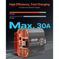Vevor 316611 Зарядний пристрій 12V 30A DC/DC, 375W, зарядний пристрій для свинцево-кислотних, літієвих, AGM, гелевих та рідких