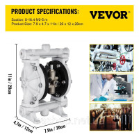 Vevor 316675 Повітряний подвійний діафрагмовий насос 11,37 л/хв 66℃ 1,27 см вхід та вихід
