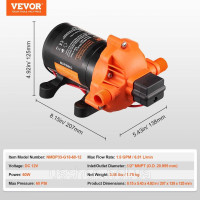 Vevor 316784 12V мембранний насос 1.8GPM 6.81L/min 3-камерний реле тиску водяного насоса 60W