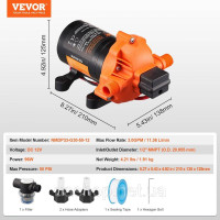 Vevor 316785 Мембранний насос 12V 3GPM 11.36L/min 3-камерний реле тиску водяного насоса