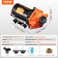 Vevor 316788 12V мембранний насос 5GPM 18.93L/min 5-камерний водяний насос реле тиску 216W