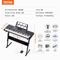 VEVOR 61 Key Цифрове піаніно Електричне піаніно Стійка для піаніно Педаль сустейну 500 ритмів 323024