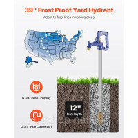 VEVOR Frost-free зовнішній кран дворовий гідрант Головка садовий гідрант 995x218x58 мм 323416