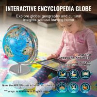 Навчальний глобус VEVOR 254 мм, інтерактивний AR World Globe із додатком AR Golden Globe, світлодіодне нічне